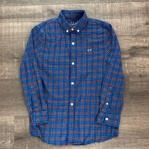 Vineyard Vines Blue and Red plaid Shirt boys size small 8/10 EUC